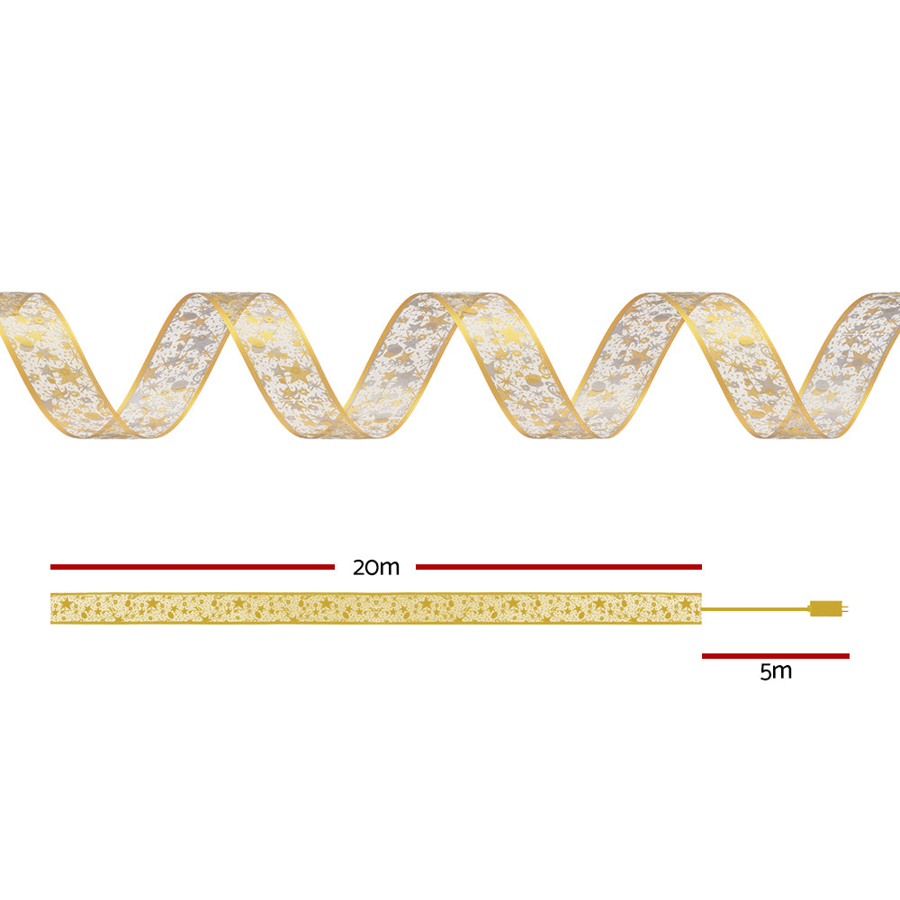 Jingle Jollys 20M Christmas Lights Fairy Ribbon Light 200 LED Xmas Decor Golden-Occasions > Christmas > Outdoor Decorations &amp; Lights-PEROZ Accessories