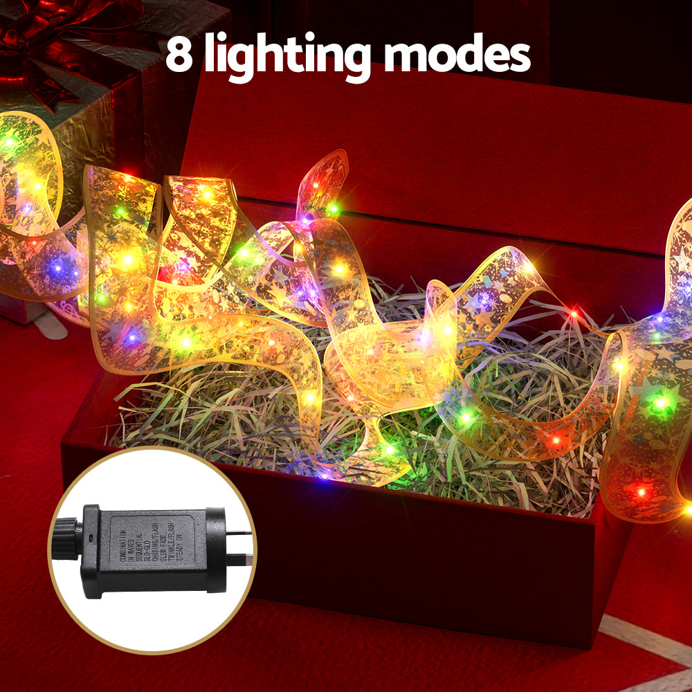 Jingle Jollys 20M Christmas Lights Fairy Ribbon Light 200 LED Xmas Decor Golden-Occasions > Christmas > Outdoor Decorations &amp; Lights-PEROZ Accessories