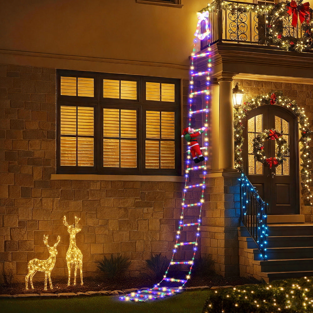 Jingle Jollys 3.5M Christmas Lights 300 LED Ladder Light with Santa Claus Decor-Occasions > Christmas > Outdoor Decorations &amp; Lights-PEROZ Accessories