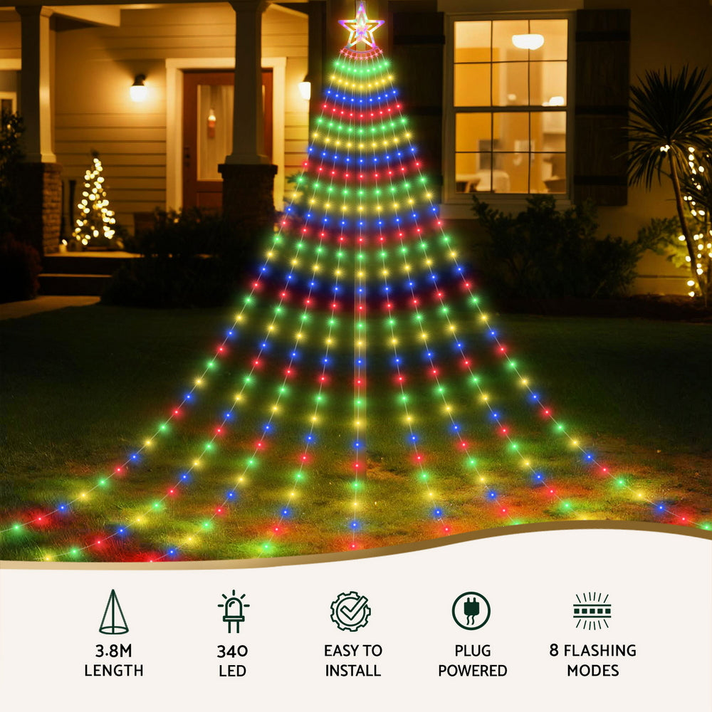 Jingle Jollys 3.8M Christmas Lights Waterfall String Light 340 LED-Occasions > Christmas > Outdoor Decorations &amp; Lights-PEROZ Accessories
