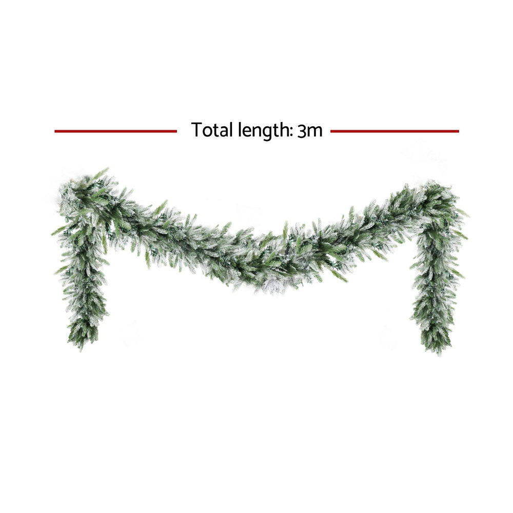 Jingle Jollys 3M Christmas Garland Pre-lit LED Lights Snow Frosted Tips Decor-Occasions > Christmas > Christmas Wreaths &amp; Garlands-PEROZ Accessories