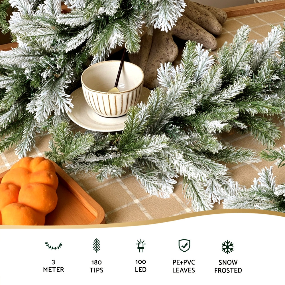 Jingle Jollys 3M Christmas Garland Pre-lit LED Lights Snow Frosted Tips Decor-Occasions > Christmas > Christmas Wreaths &amp; Garlands-PEROZ Accessories