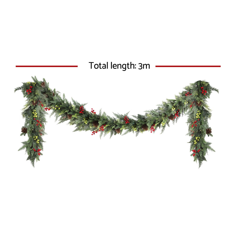 Jingle Jollys 3M Christmas Garland Pre-lit LED with Pine Cones Xmas Decor Green-Occasions > Christmas > Christmas Wreaths &amp; Garlands-PEROZ Accessories