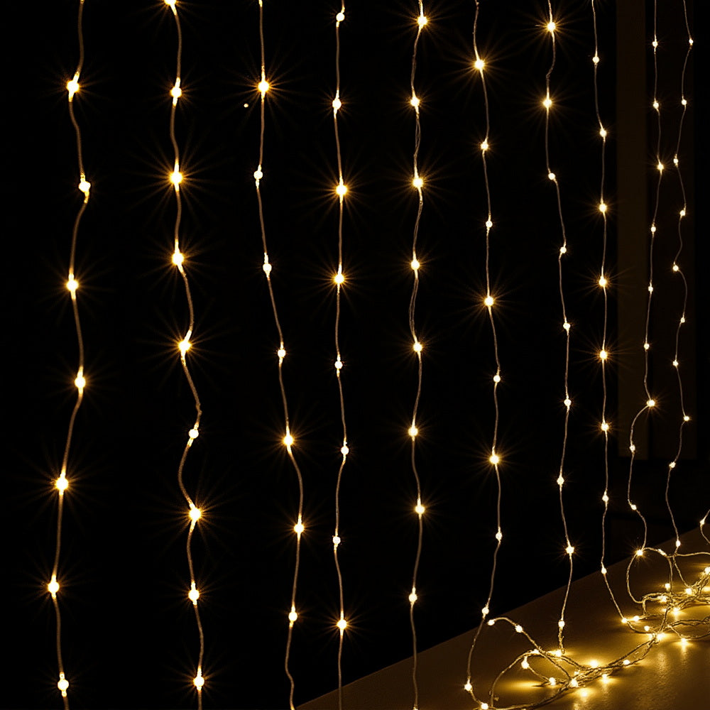 Jingle Jollys 3X3M Christmas Lights Curtain String Light 300 LED Warm White-Occasions > Christmas > Outdoor Decorations &amp; Lights-PEROZ Accessories