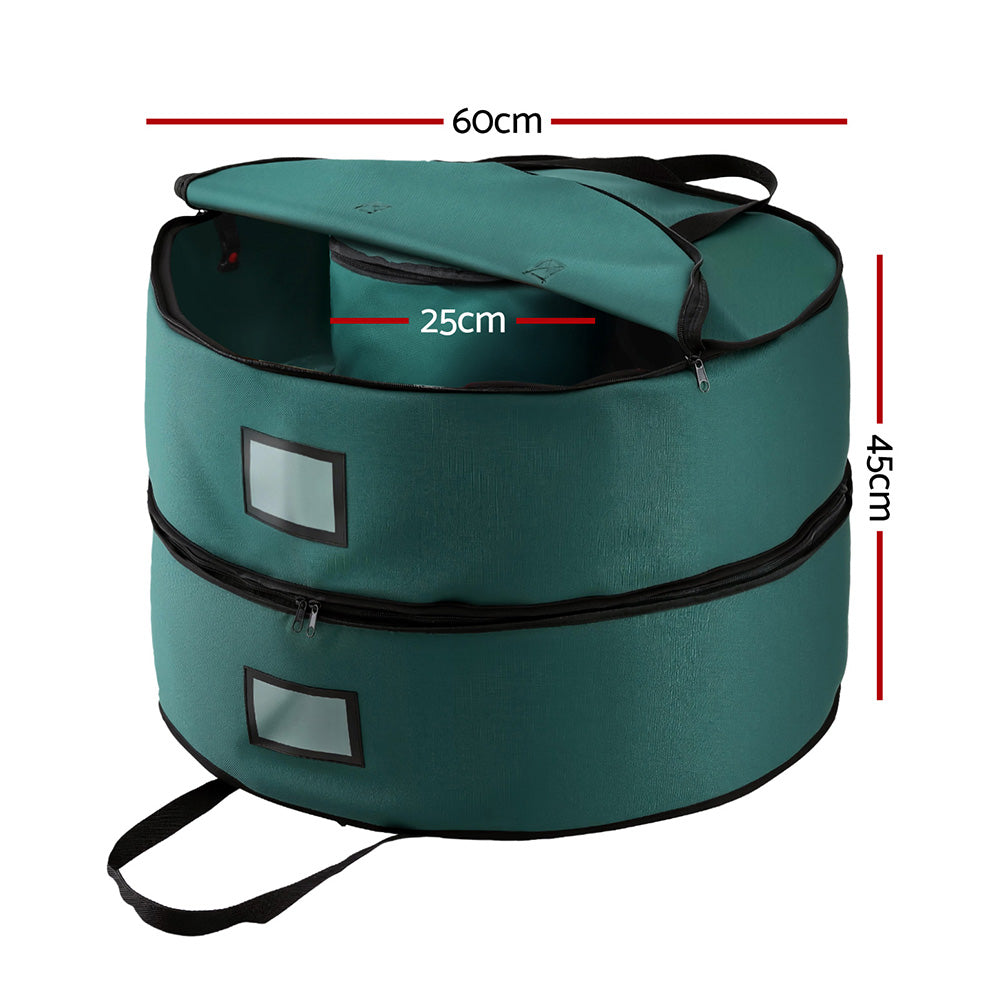 Jingle Jollys Christmas Garland Wreath Storage Bag 2-Tier Ornaments Holder 60cm-Occasions &gt; Christmas &gt; Christmas Decorations-PEROZ Accessories