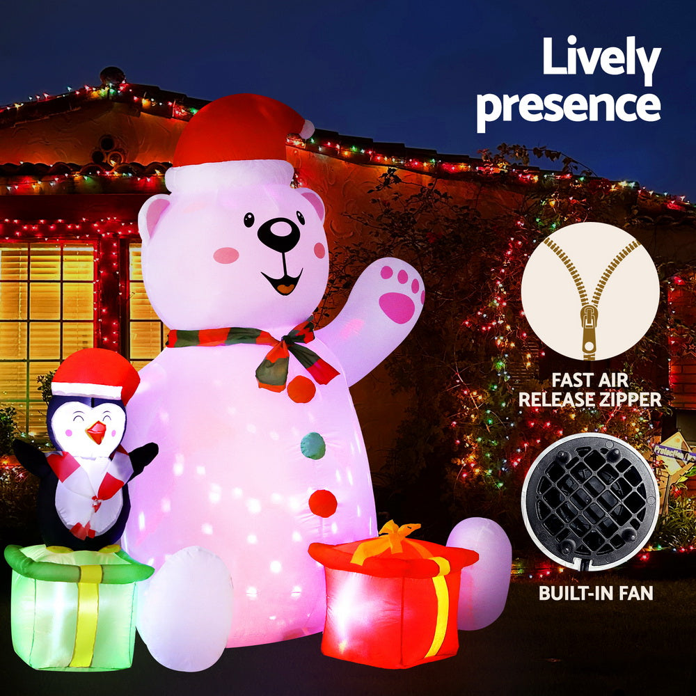 Jingle Jollys Christmas Inflatable Bear 1.8M Height LED Outdoor Decorations Illuminated-Occasions > Christmas > Outdoor Decorations &amp; Lights-PEROZ Accessories