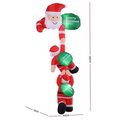 Jingle Jollys Christmas Inflatable Climbing Santa 2.5M Height LED Decorations Illuminated-Occasions > Christmas > Outdoor Decorations &amp; Lights-PEROZ Accessories