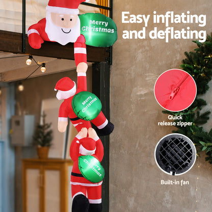 Jingle Jollys Christmas Inflatable Climbing Santa 2.5M Height LED Decorations Illuminated-Occasions > Christmas > Outdoor Decorations &amp; Lights-PEROZ Accessories