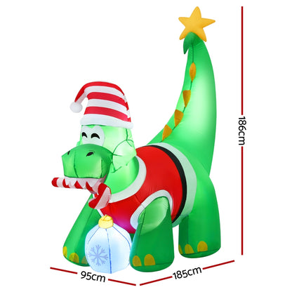 Jingle Jollys Christmas Inflatable Dinosaur 1.86M Height LED Decorations Illuminated-Occasions > Christmas > Christmas Decorations-PEROZ Accessories