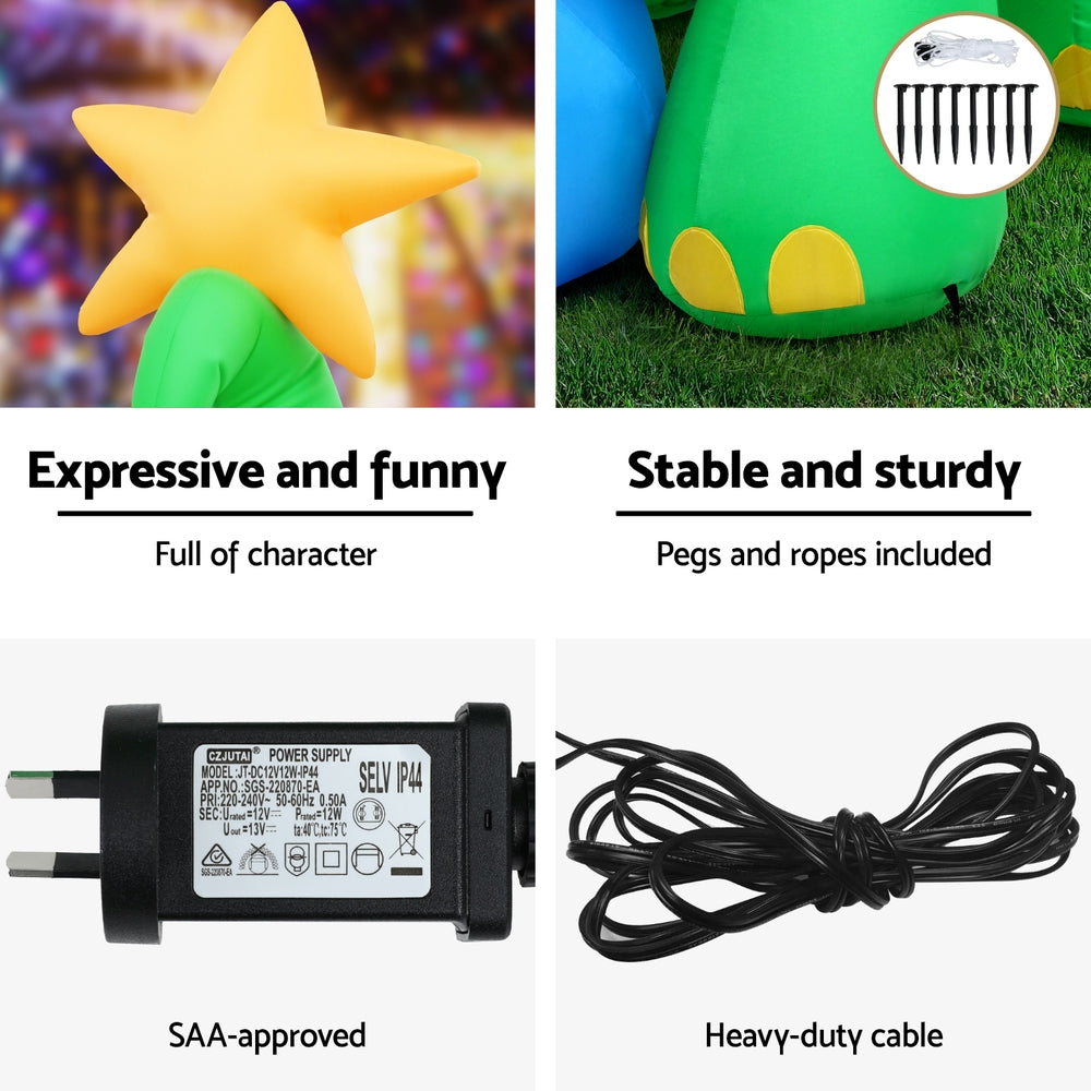 Jingle Jollys Christmas Inflatable Dinosaur 1.86M Height LED Decorations Illuminated-Occasions > Christmas > Christmas Decorations-PEROZ Accessories