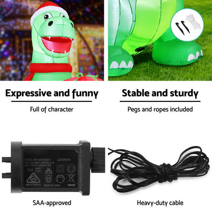 Jingle Jollys Christmas Inflatable Dinosaur 1.8M Height LED Decorations Illuminated-Occasions > Christmas > Christmas Decorations-PEROZ Accessories