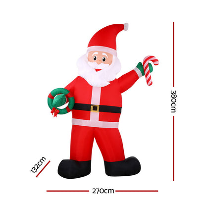 Jingle Jollys Christmas Inflatable Giant Santa 3.8M Height LED Illuminated Decorations-Occasions > Costumes > Costumes &amp; Accessories-PEROZ Accessories