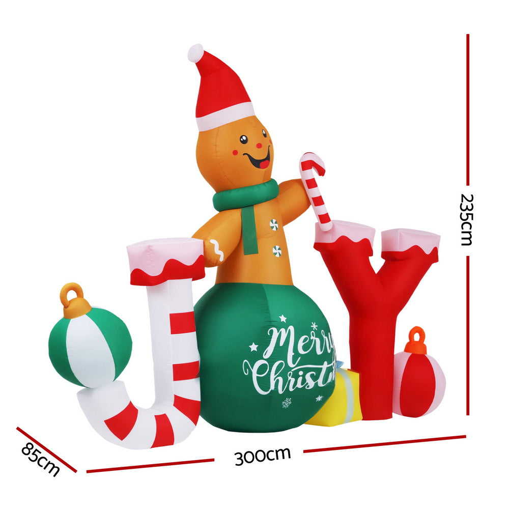 Jingle Jollys Christmas Inflatable Gingerman Joy 3M Long Outdoor Decorations Illuminated-Occasions > Christmas > Christmas Decorations-PEROZ Accessories