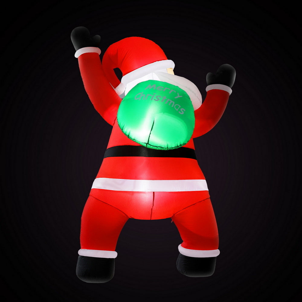 Jingle Jollys Christmas Inflatable Santa Climbing LED Illuminated Decorations 1.9M-Occasions > Christmas > Outdoor Decorations &amp; Lights-PEROZ Accessories
