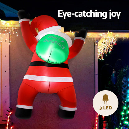 Jingle Jollys Christmas Inflatable Santa Climbing LED Illuminated Decorations 1.9M-Occasions > Christmas > Outdoor Decorations &amp; Lights-PEROZ Accessories