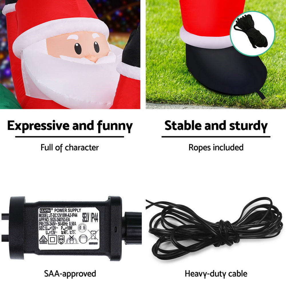 Jingle Jollys Christmas Inflatable Santa Climbing LED Illuminated Decorations 1.9M-Occasions > Christmas > Outdoor Decorations &amp; Lights-PEROZ Accessories
