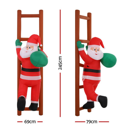 Jingle Jollys Christmas Inflatable Santa Climbing Ladder 2.45M Height LED Decorations Illuminated-Occasions > Costumes > Costumes &amp; Accessories-PEROZ Accessories