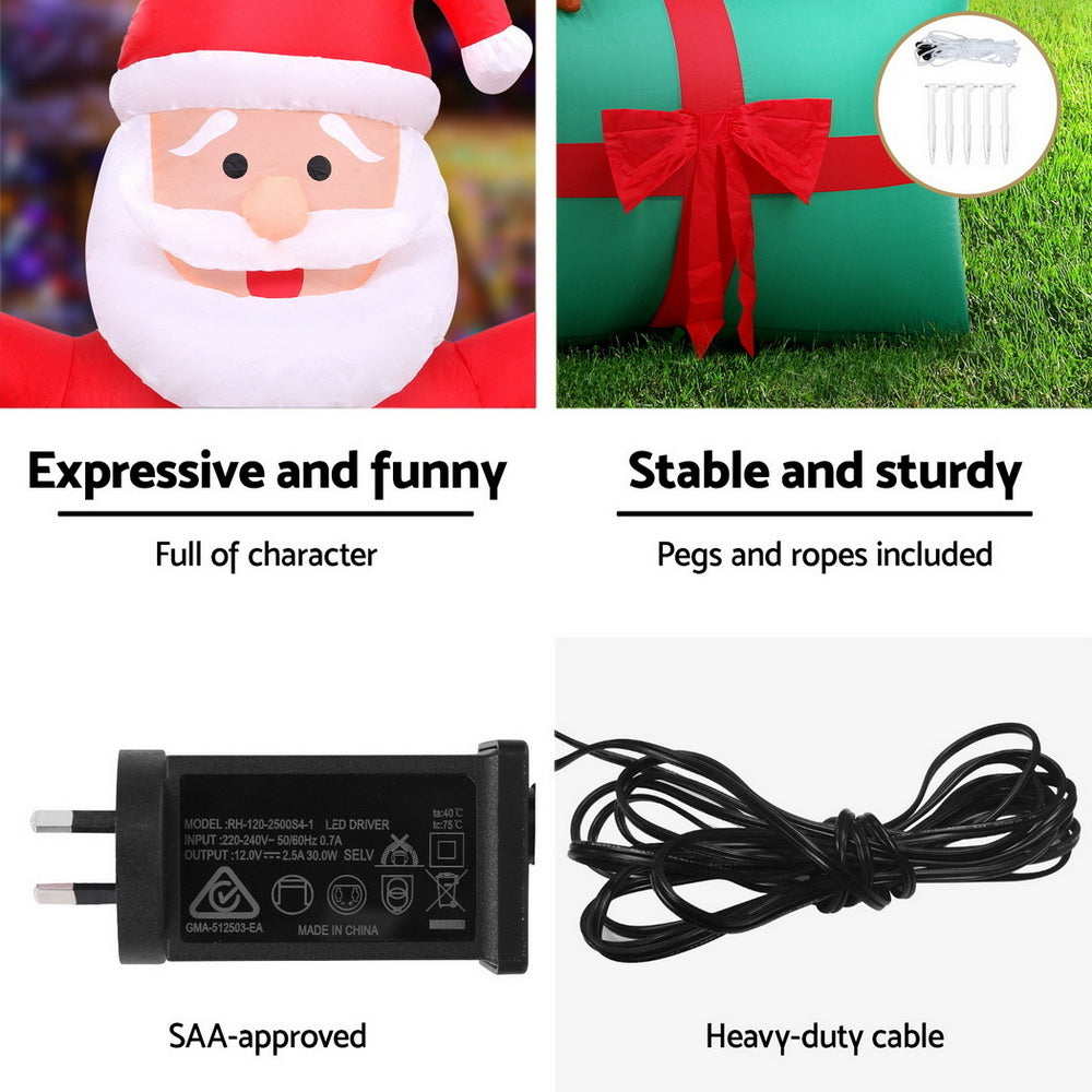 Jingle Jollys Christmas Inflatable Santa in Ballon 2.8M Height LED Decorations Illuminated-Occasions > Christmas > Christmas Clothing-PEROZ Accessories