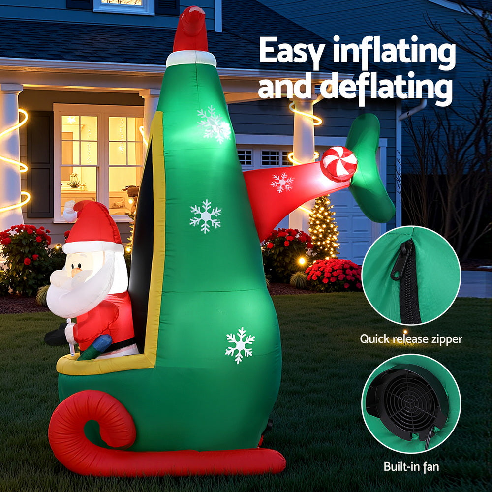 Jingle Jollys Christmas Inflatable Santa in Helicopter 2.55M Height LED Illuminated Decorations-Occasions > Costumes > Costumes &amp; Accessories-PEROZ Accessories