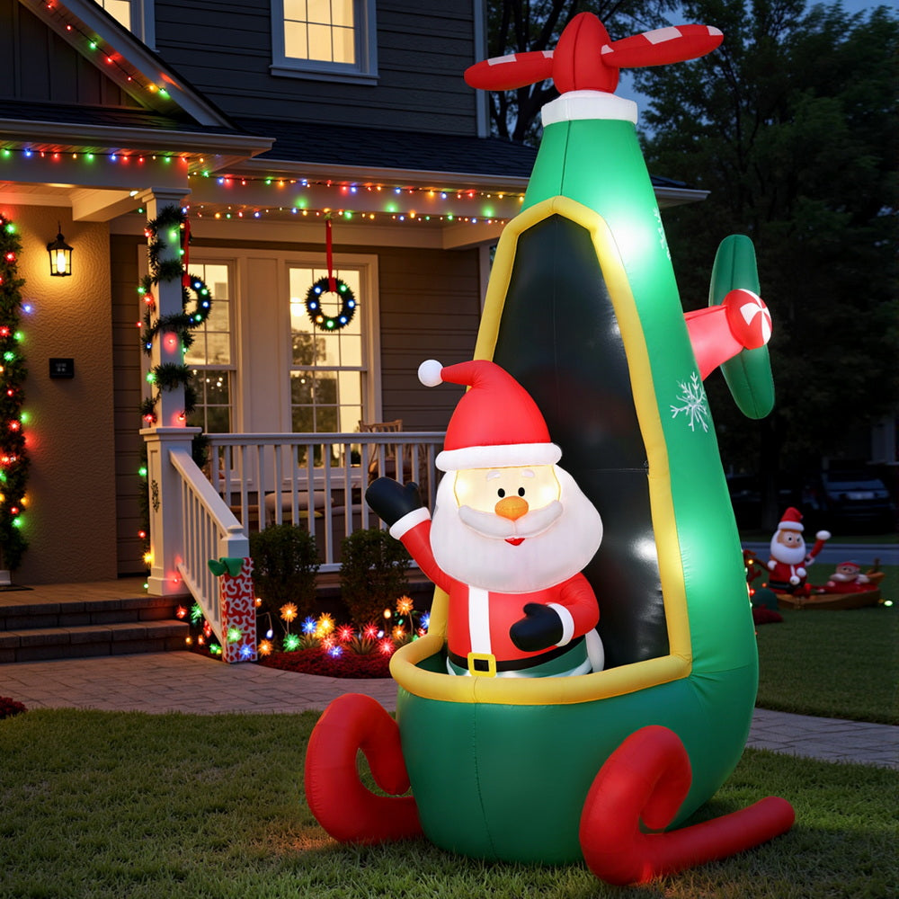 Jingle Jollys Christmas Inflatable Santa in Helicopter 2.55M Height LED Illuminated Decorations-Occasions > Costumes > Costumes &amp; Accessories-PEROZ Accessories