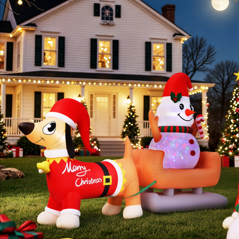Jingle Jollys Christmas Inflatable Snowman Dog 4.2M Tall Outdoor Decorations Illuminated-Occasions > Christmas > Christmas Decorations-PEROZ Accessories