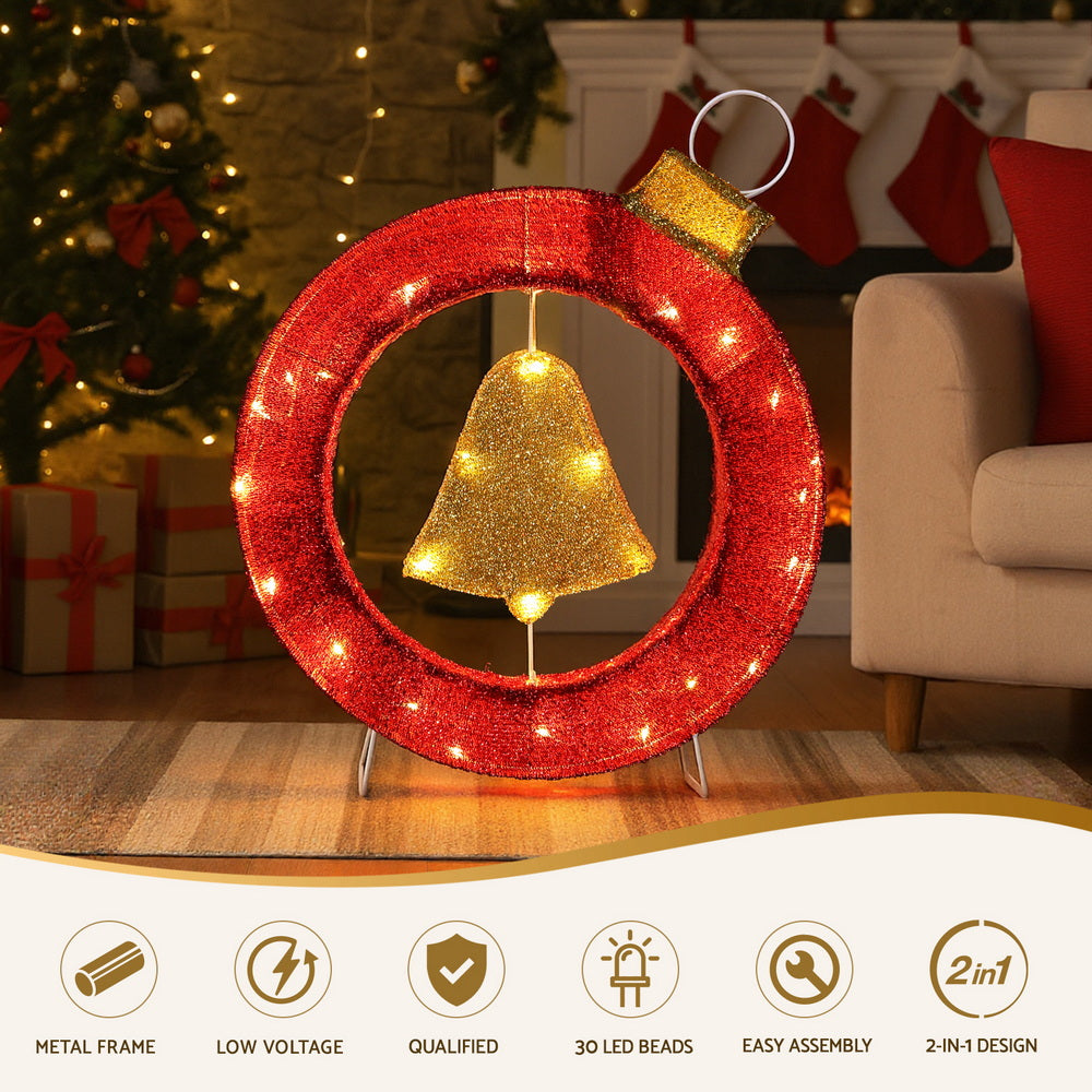 Jingle Jollys Christmas Lights 60cm Motif 30 LED Bell Wreath Xmas Decorations-Occasions > Christmas > Outdoor Decorations &amp; Lights-PEROZ Accessories