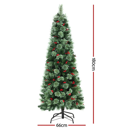 Jingle Jollys Christmas Tree 1.8M LED Xmas Tree Party Decorations Red Barries-Occasions > Christmas > Christmas Trees-PEROZ Accessories