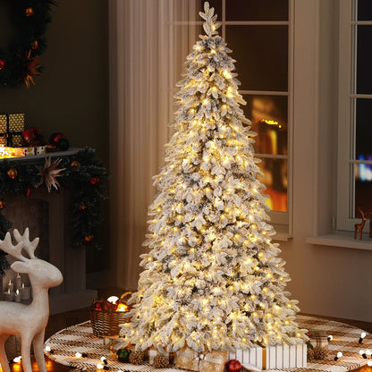 Jingle Jollys Christmas Tree 2.1m Flocking Pencil Tree LED Xmas 860 Tips White-Occasions > Christmas > Christmas Trees-PEROZ Accessories