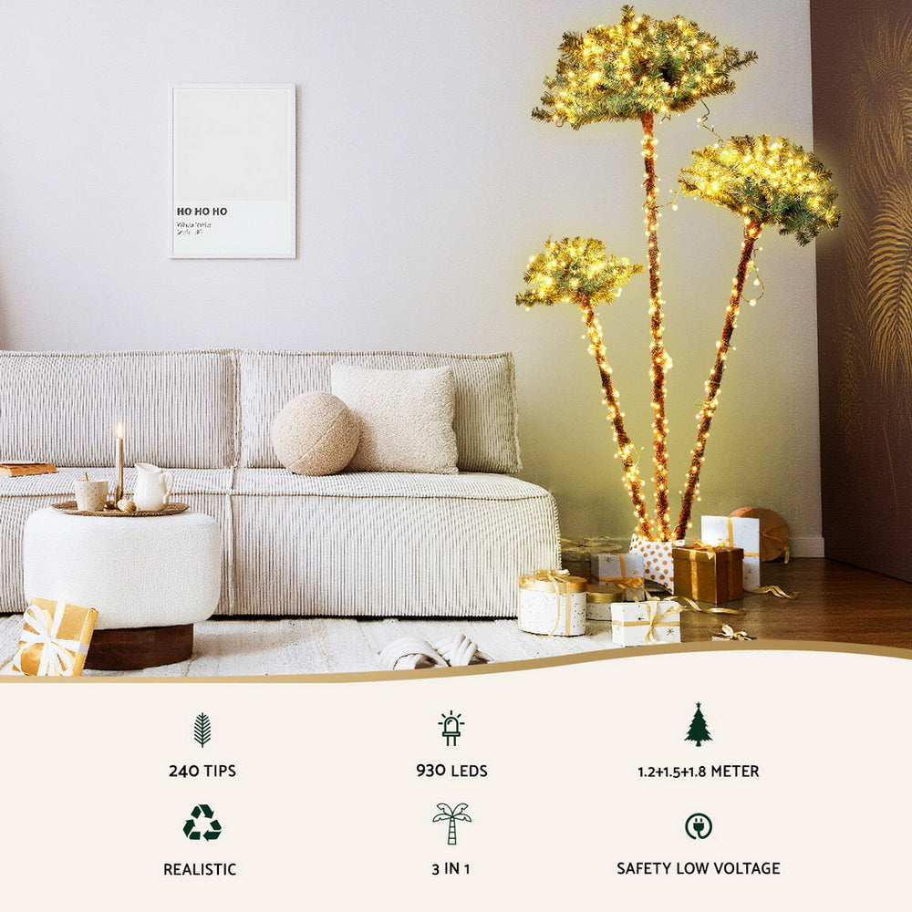 Jingle Jollys Christmas Tree 3-in-1 LED Xmas Palm Tree Party Decor 1.2/1.5/1.8M-Occasions > Christmas > Christmas Trees-PEROZ Accessories