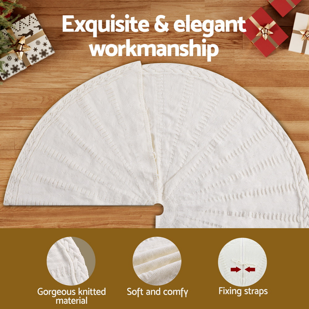 Jingle Jollys Christmas Tree Skirt 90cm Knitted Fabric Xmas Ornament Decor Beige-Occasions > Christmas > Christmas Decorations-PEROZ Accessories