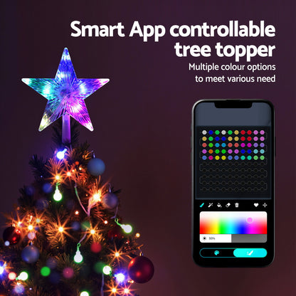 Jingle Jollys Christmas Tree Topper Star RGB LED Xmas Decor 80 Modes APP Control-Occasions > Christmas > Christmas Decorations-PEROZ Accessories
