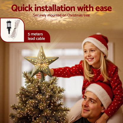 Jingle Jollys Christmas Tree Topper Star Snowflake Projector Party Glitter Gold-Occasions > Christmas > Christmas Decorations-PEROZ Accessories