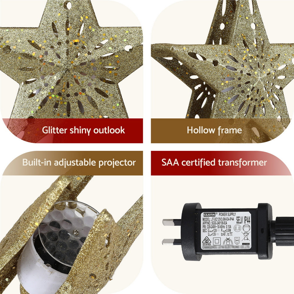 Jingle Jollys Christmas Tree Topper Star Snowflake Projector Party Glitter Gold-Occasions > Christmas > Christmas Decorations-PEROZ Accessories