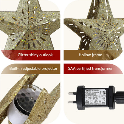 Jingle Jollys Christmas Tree Topper Star Snowflake Projector Party Glitter Gold-Occasions > Christmas > Christmas Decorations-PEROZ Accessories