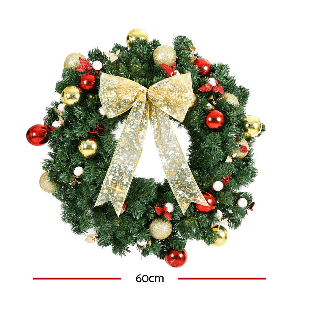 Jingle Jollys Christmas Wreath 60CM LED Garland Berries Bow Baubles Xmas Decor-Occasions > Christmas > Christmas Wreaths &amp; Garlands-PEROZ Accessories