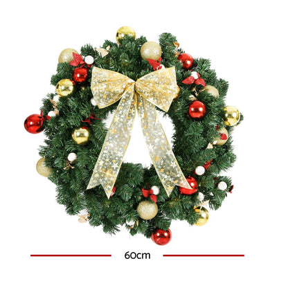Jingle Jollys Christmas Wreath 60CM LED Garland Berries Bow Baubles Xmas Decor-Occasions > Christmas > Christmas Wreaths &amp; Garlands-PEROZ Accessories