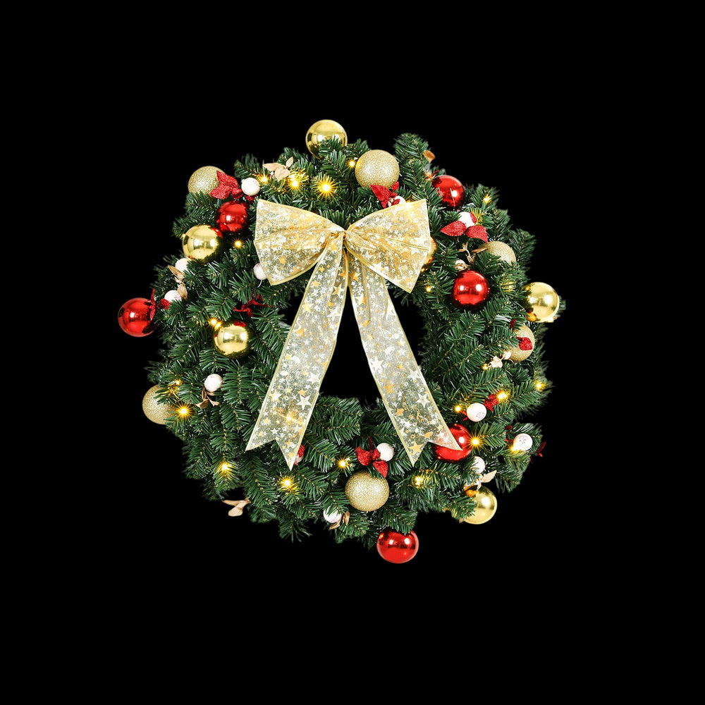 Jingle Jollys Christmas Wreath 60CM LED Garland Berries Bow Baubles Xmas Decor-Occasions > Christmas > Christmas Wreaths &amp; Garlands-PEROZ Accessories