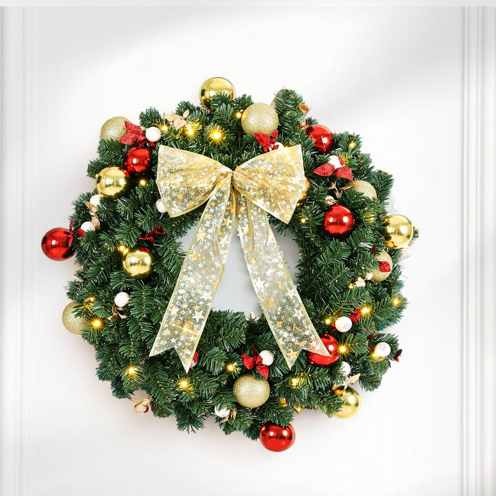 Jingle Jollys Christmas Wreath 60CM LED Garland Berries Bow Baubles Xmas Decor-Occasions > Christmas > Christmas Wreaths &amp; Garlands-PEROZ Accessories