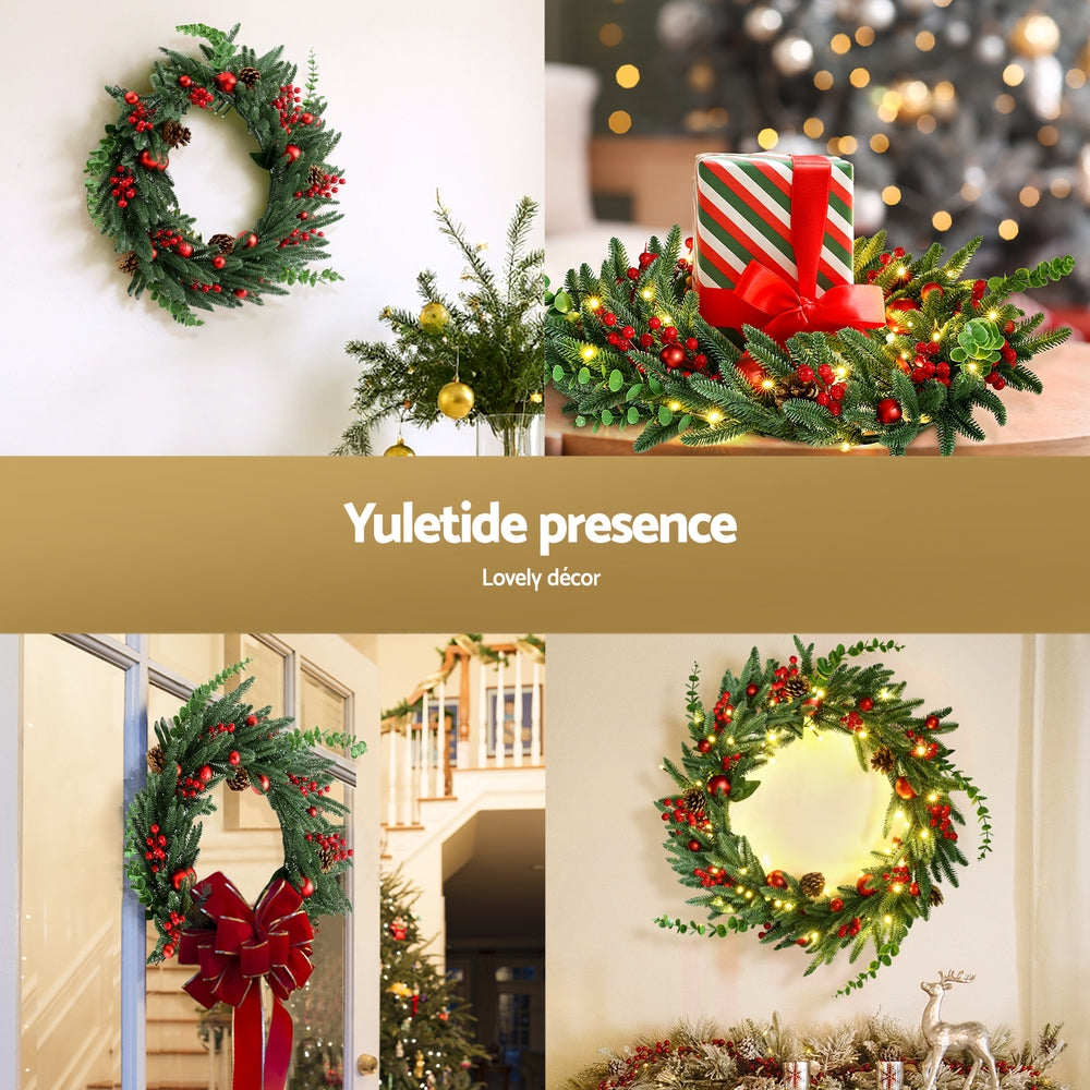 Jingle Jollys Christmas Wreath 60CM LED Garland Berries Pine Cones Party Decor-Occasions > Christmas > Christmas Wreaths &amp; Garlands-PEROZ Accessories