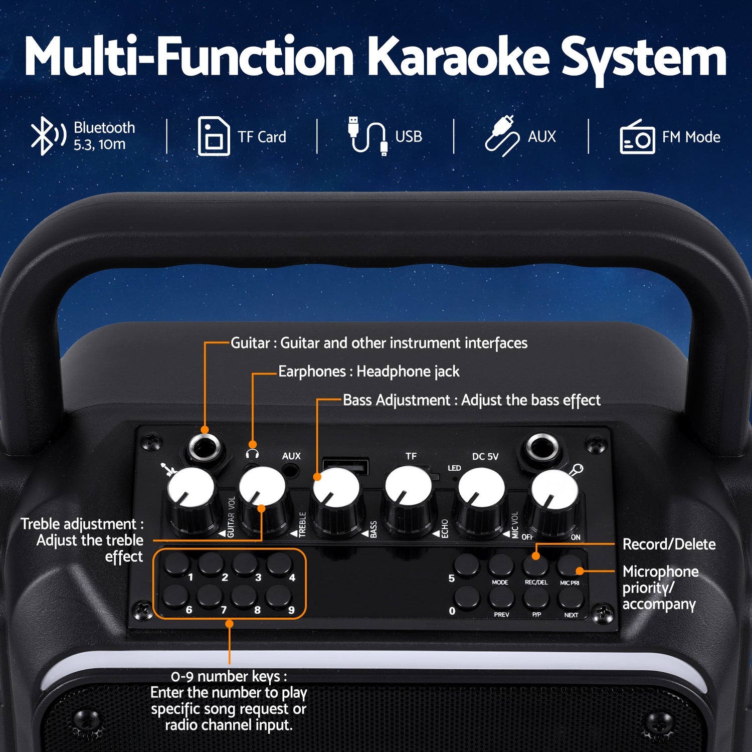 Alpha Portable Karaoke Machine with 2 Wireless Microphones Bluetooth 5.3-Audio &amp; Video > Speakers > Bluetooth Speakers-PEROZ Accessories