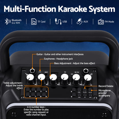 Alpha Portable Karaoke Machine with 2 Wireless Microphones Bluetooth 5.3-Audio &amp; Video > Speakers > Bluetooth Speakers-PEROZ Accessories