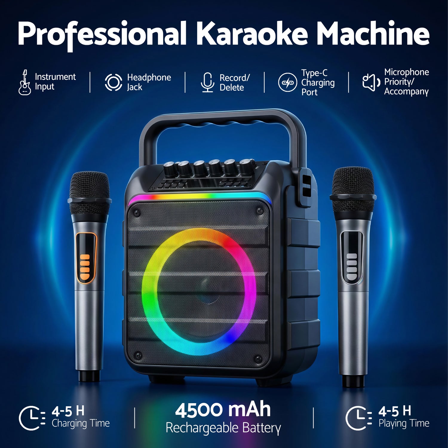 Alpha Portable Karaoke Machine with 2 Wireless Microphones Bluetooth 5.3-Audio &amp; Video > Speakers > Bluetooth Speakers-PEROZ Accessories