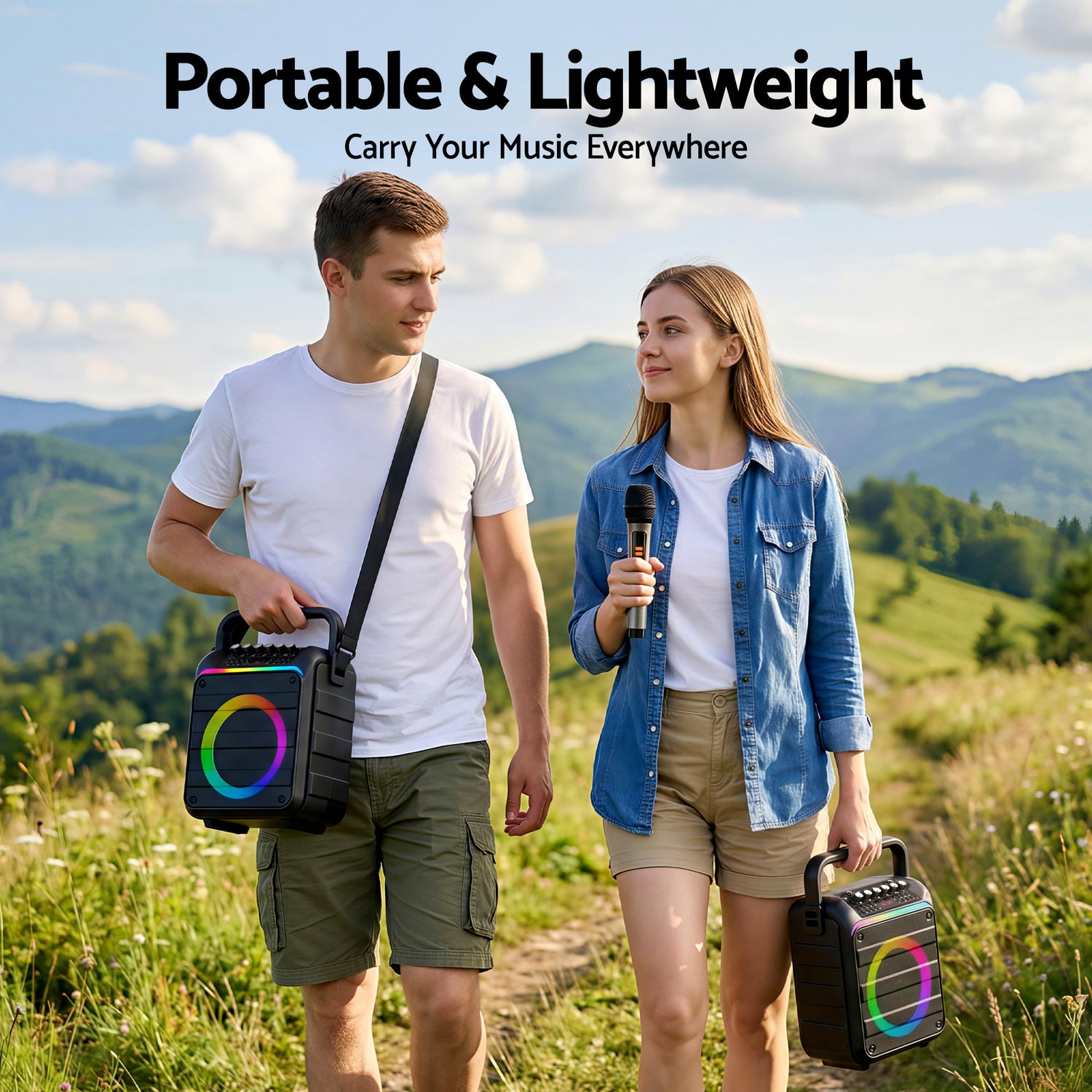 Alpha Portable Karaoke Machine with 2 Wireless Microphones Bluetooth 5.3-Audio &amp; Video > Speakers > Bluetooth Speakers-PEROZ Accessories