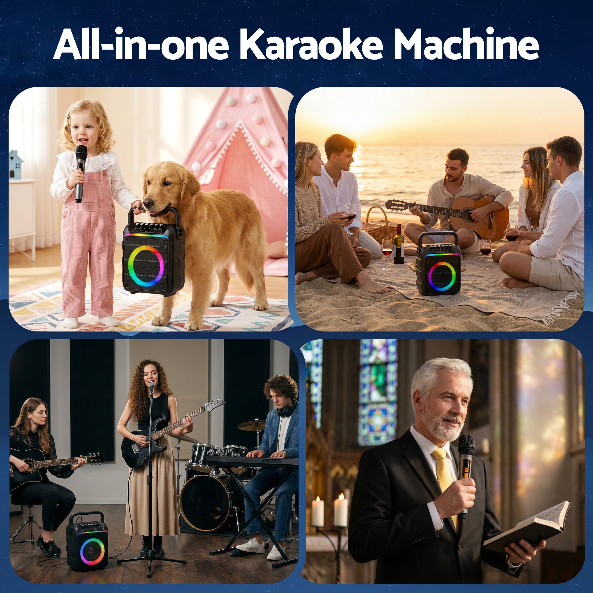 Alpha Portable Karaoke Machine with 2 Wireless Microphones Bluetooth 5.3-Audio &amp; Video > Speakers > Bluetooth Speakers-PEROZ Accessories