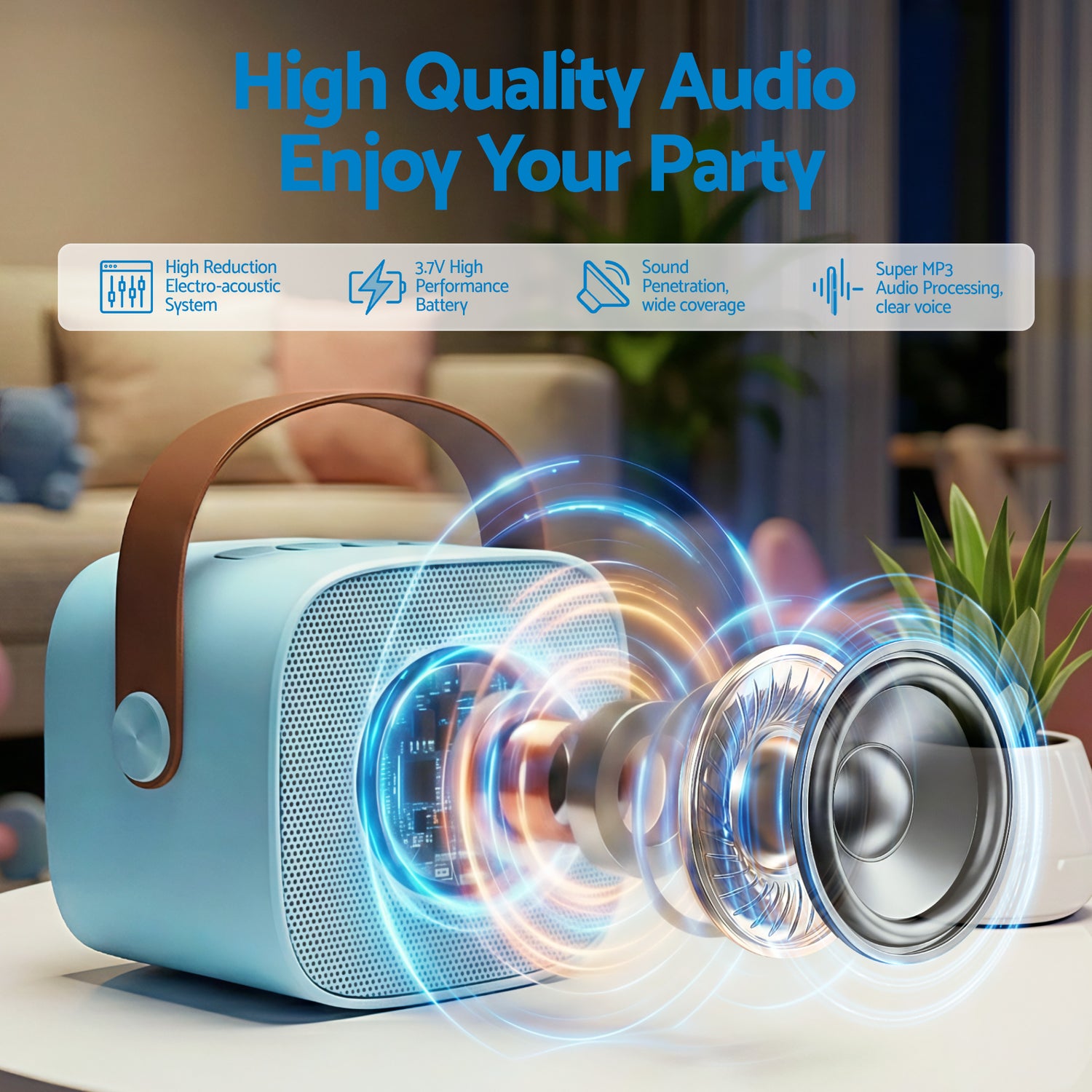 Alpha Mini Portable Karaoke Machine for Adults Kids with 2 Wireless Microphones-Audio &amp; Video > Speakers > Bluetooth Speakers-PEROZ Accessories
