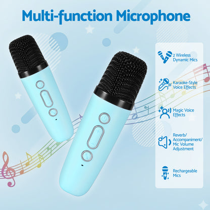 Alpha Mini Portable Karaoke Machine for Adults Kids with 2 Wireless Microphones-Audio &amp; Video > Speakers > Bluetooth Speakers-PEROZ Accessories