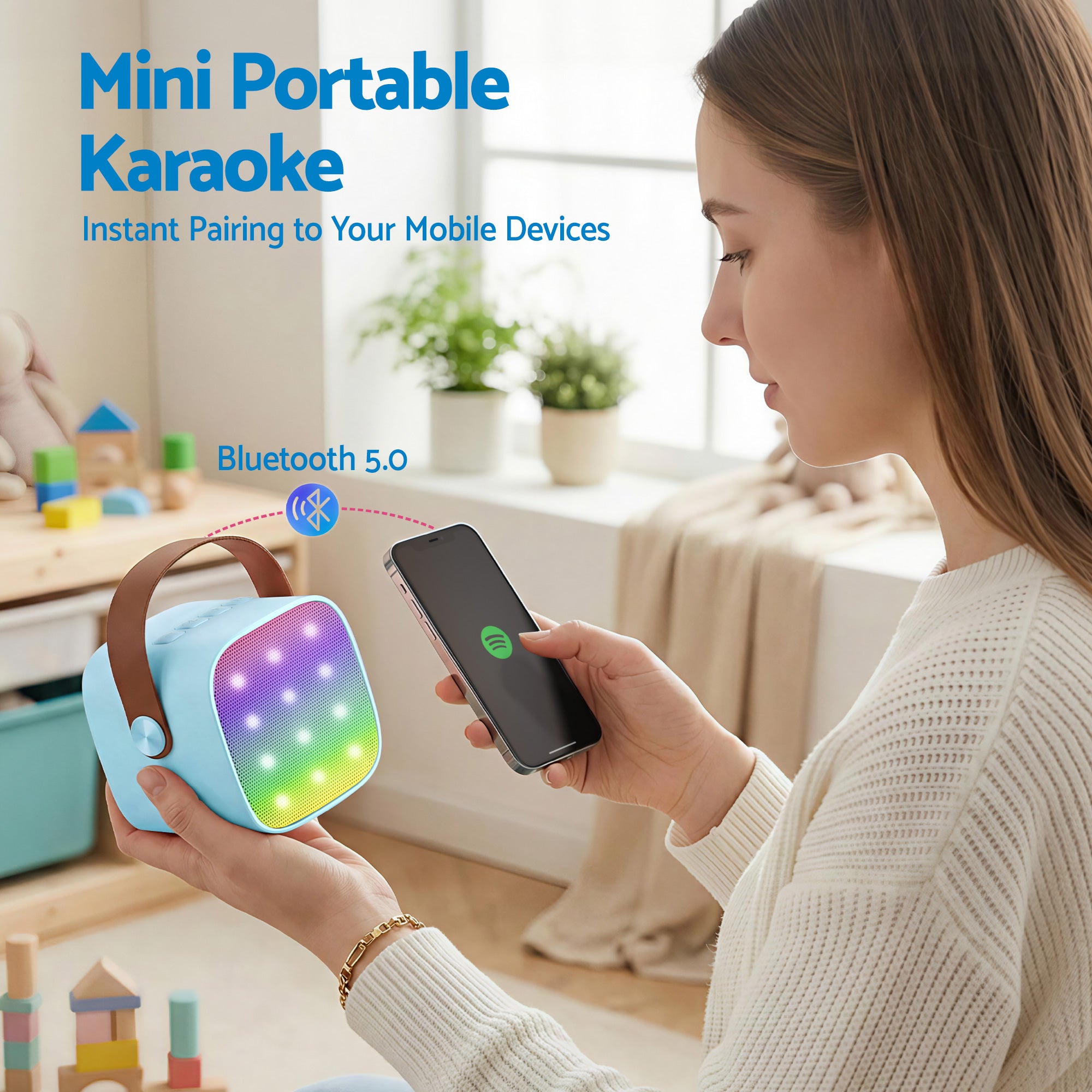 Alpha Mini Portable Karaoke Machine for Adults Kids with 2 Wireless Microphones-Audio &amp; Video > Speakers > Bluetooth Speakers-PEROZ Accessories