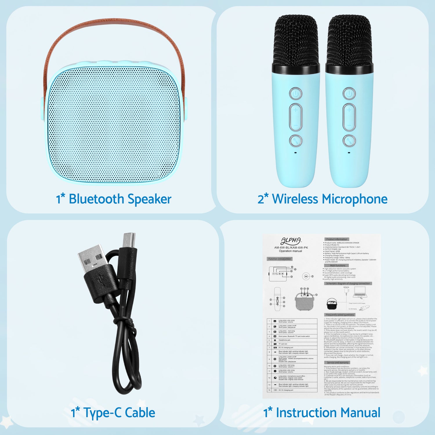 Alpha Mini Portable Karaoke Machine for Adults Kids with 2 Wireless Microphones-Audio &amp; Video > Speakers > Bluetooth Speakers-PEROZ Accessories