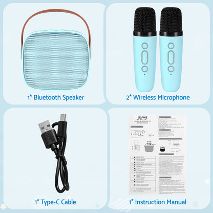 Alpha Mini Portable Karaoke Machine for Adults Kids with 2 Wireless Microphones-Audio &amp; Video > Speakers > Bluetooth Speakers-PEROZ Accessories