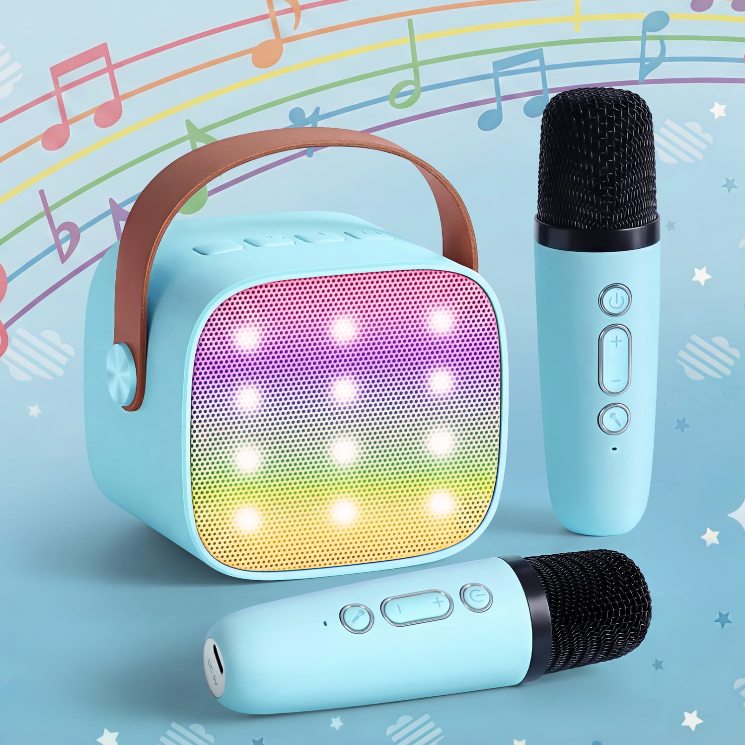 Alpha Mini Portable Karaoke Machine for Adults Kids with 2 Wireless Microphones-Audio &amp; Video > Speakers > Bluetooth Speakers-PEROZ Accessories